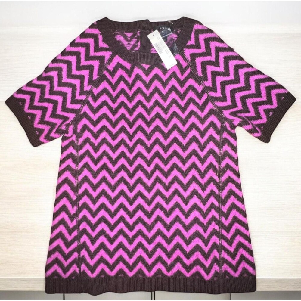 J Crew Funky Merino Wool Zig Zag Chevron Short Sleeve Sweater Size XS